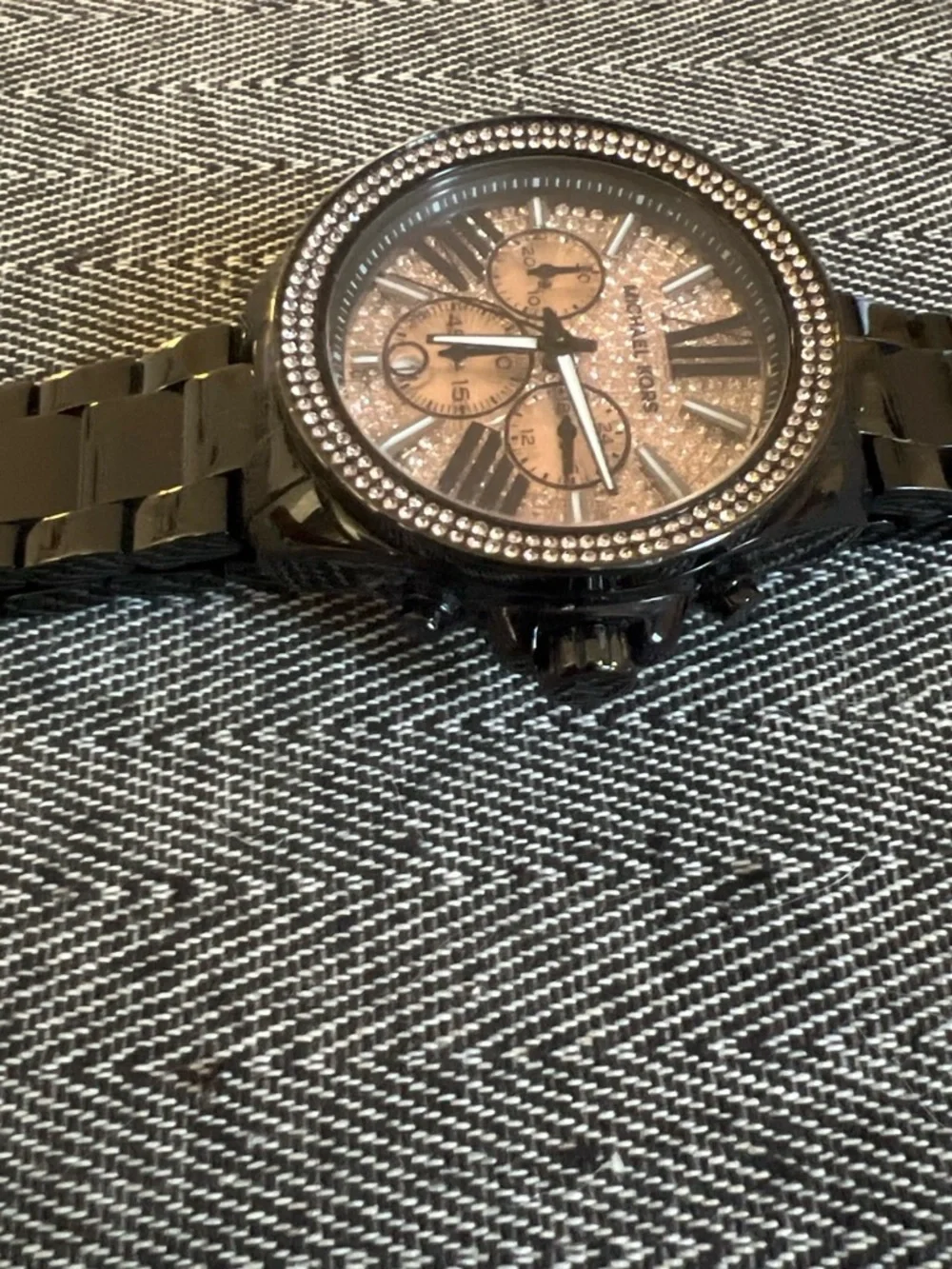Michael Kors Black Bracelet Watch with Rose Gold Glitter Dial and Crystal Bezel